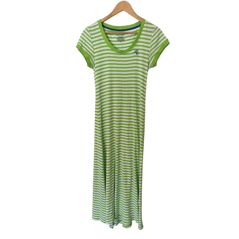 Lauren Ralph Lauren Striped Maxi Dress Green White 90's RLL Preppy Size M